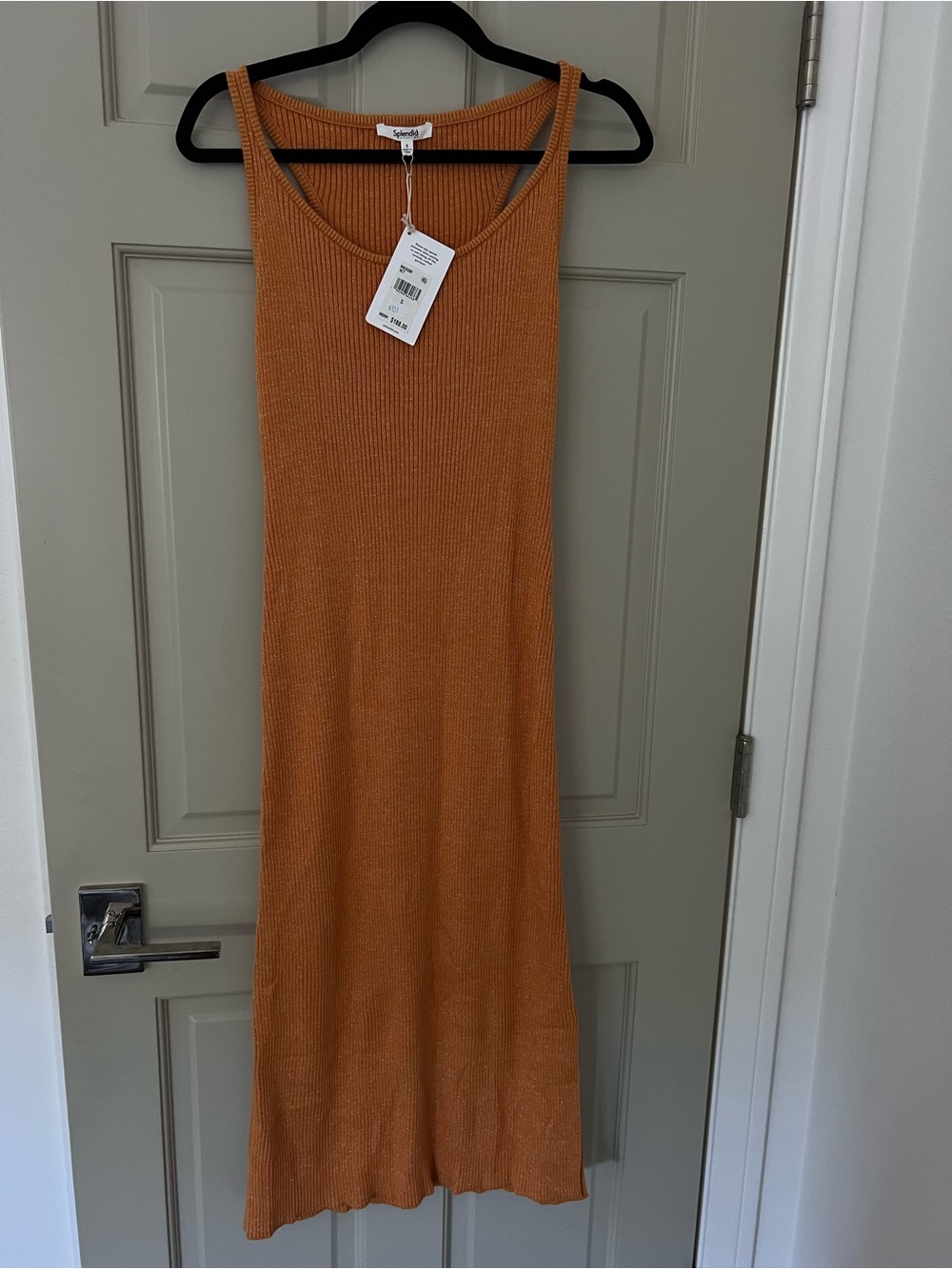 Sleeveless Ribbed Knit Maxi Dress in Orange Sparkly - Splendid